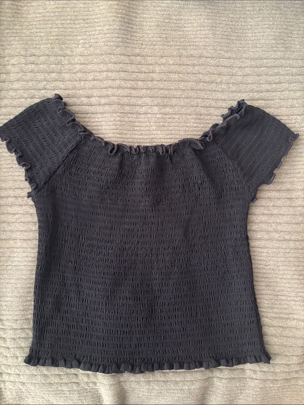 Brandy Melville Black Ruffled Cropped Top